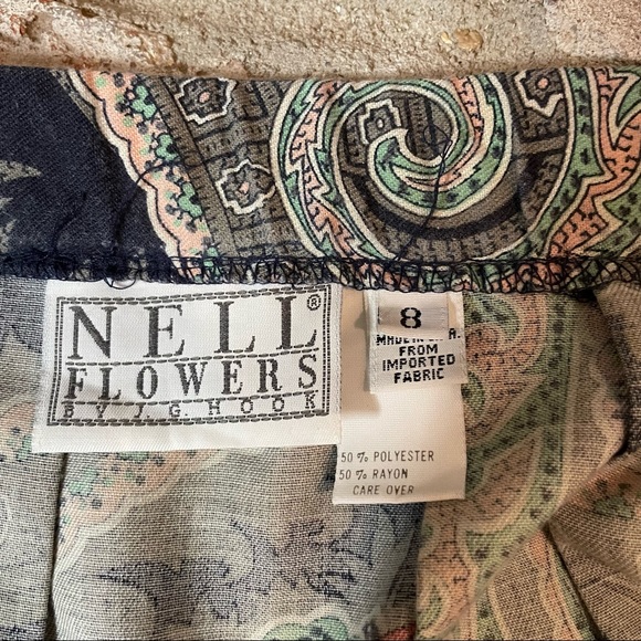 Vintage 90’s Nell Flowers Long Paisley Skirt Gray Pink Blue Small Medium - Picture 4 of 4